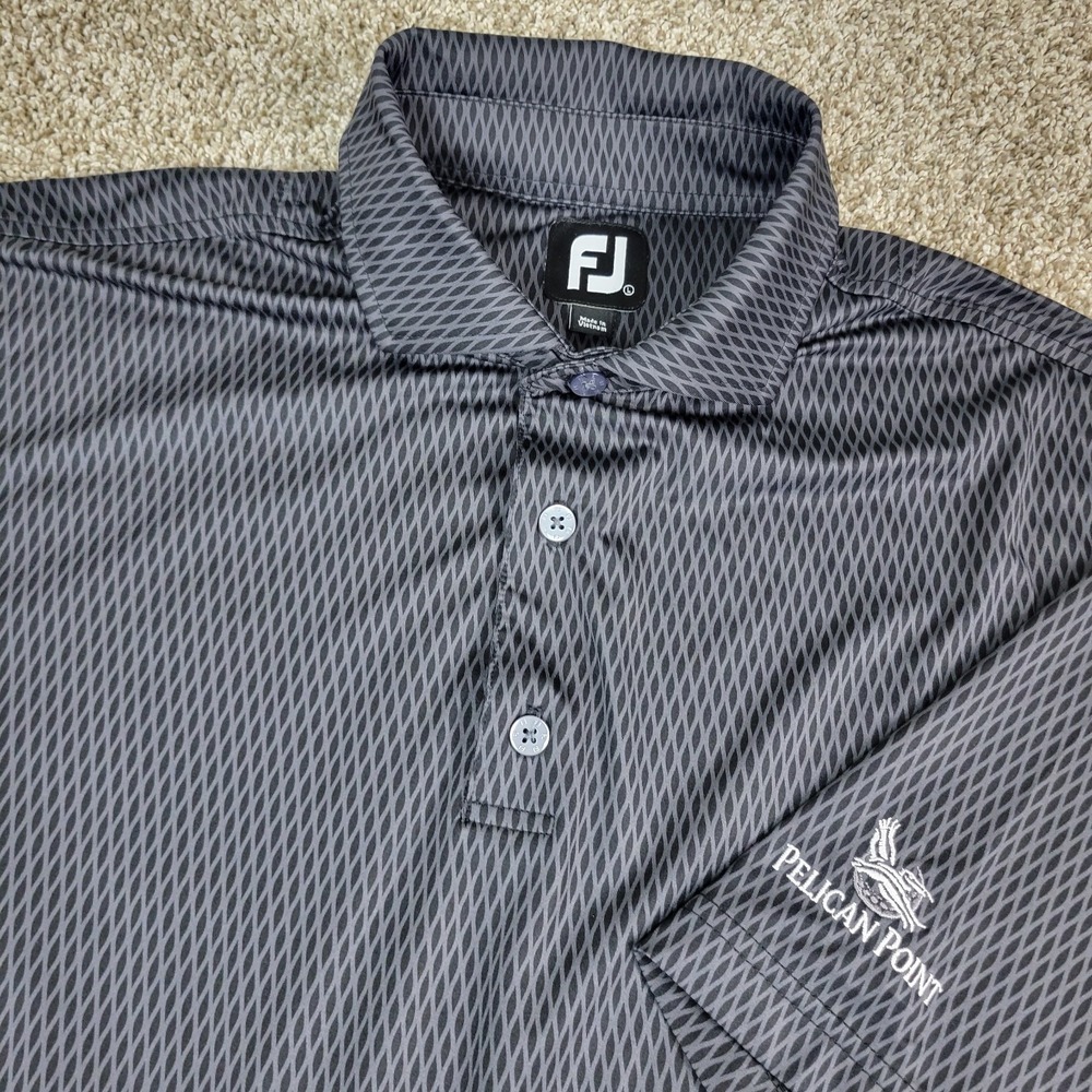 FootJoy‎ Mens Large Black AOP Geometric Performance Stretch Golf Polo SS